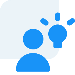 Abstract illustration of a person icon with a light bulb symbol, indicating inspiration or idea, on a light gray background.
