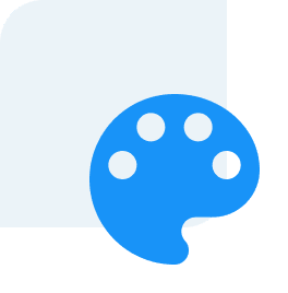 A blue artist palette icon with five white spots is positioned against a partially visible light gray square.