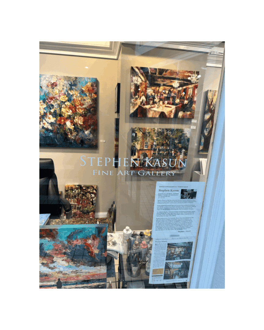 Book display showcasing Stephen Kasner's works and biography.