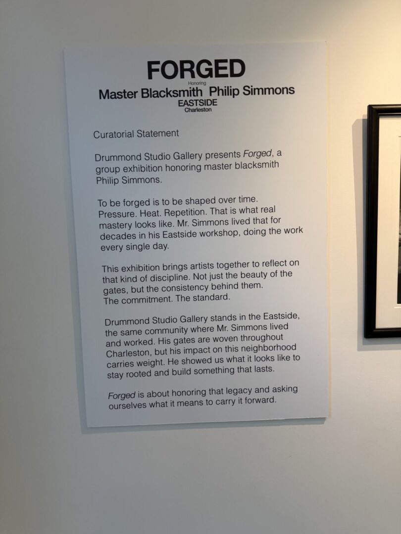 Exhibition sign honoring blacksmith Philip Simmons.
