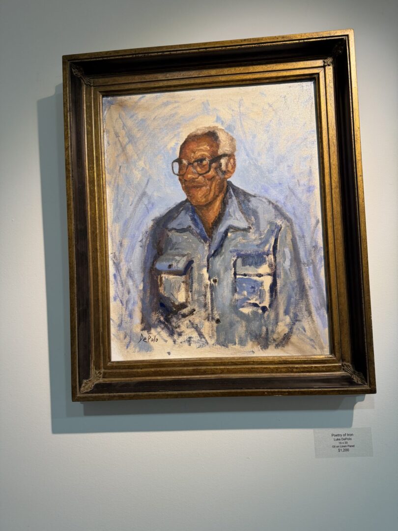 Portrait painting of a man in glasses.
