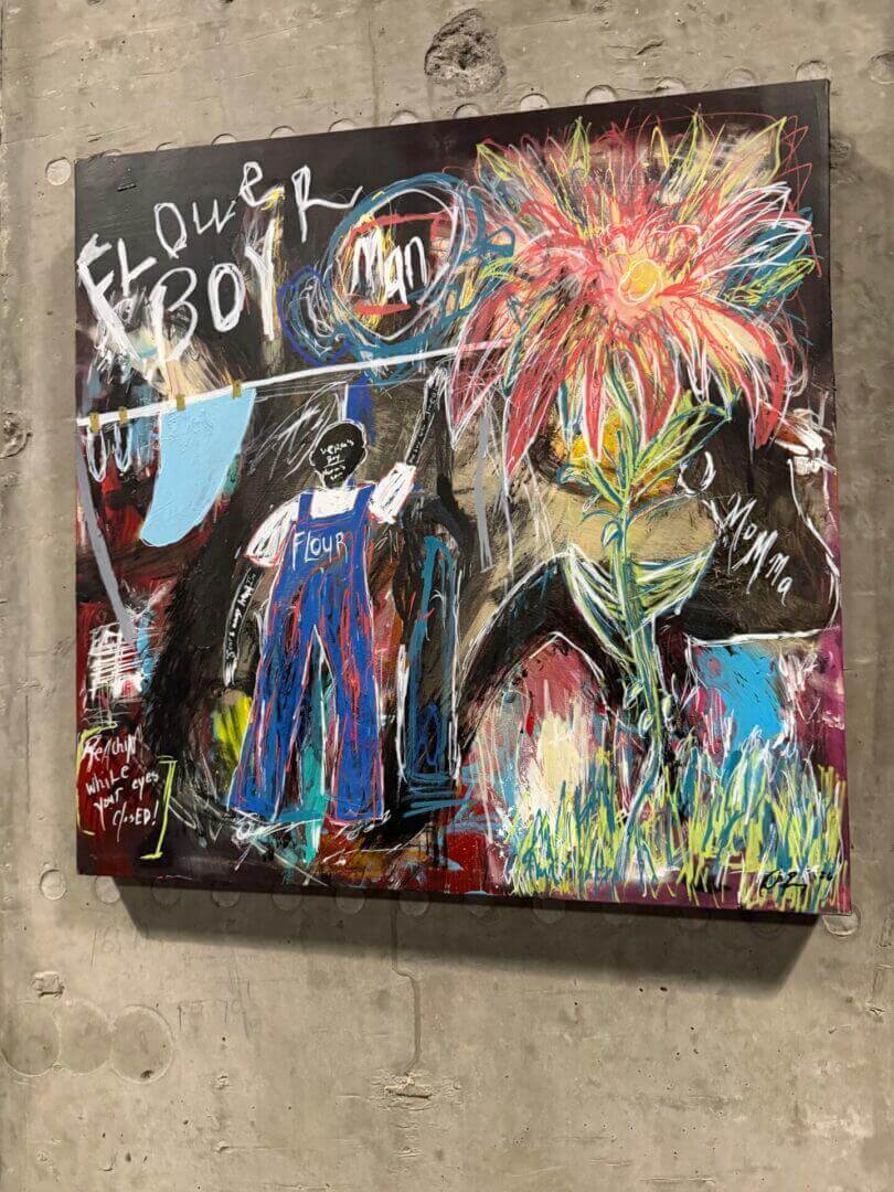 Colorful abstract painting titled "Flower Boy Man".